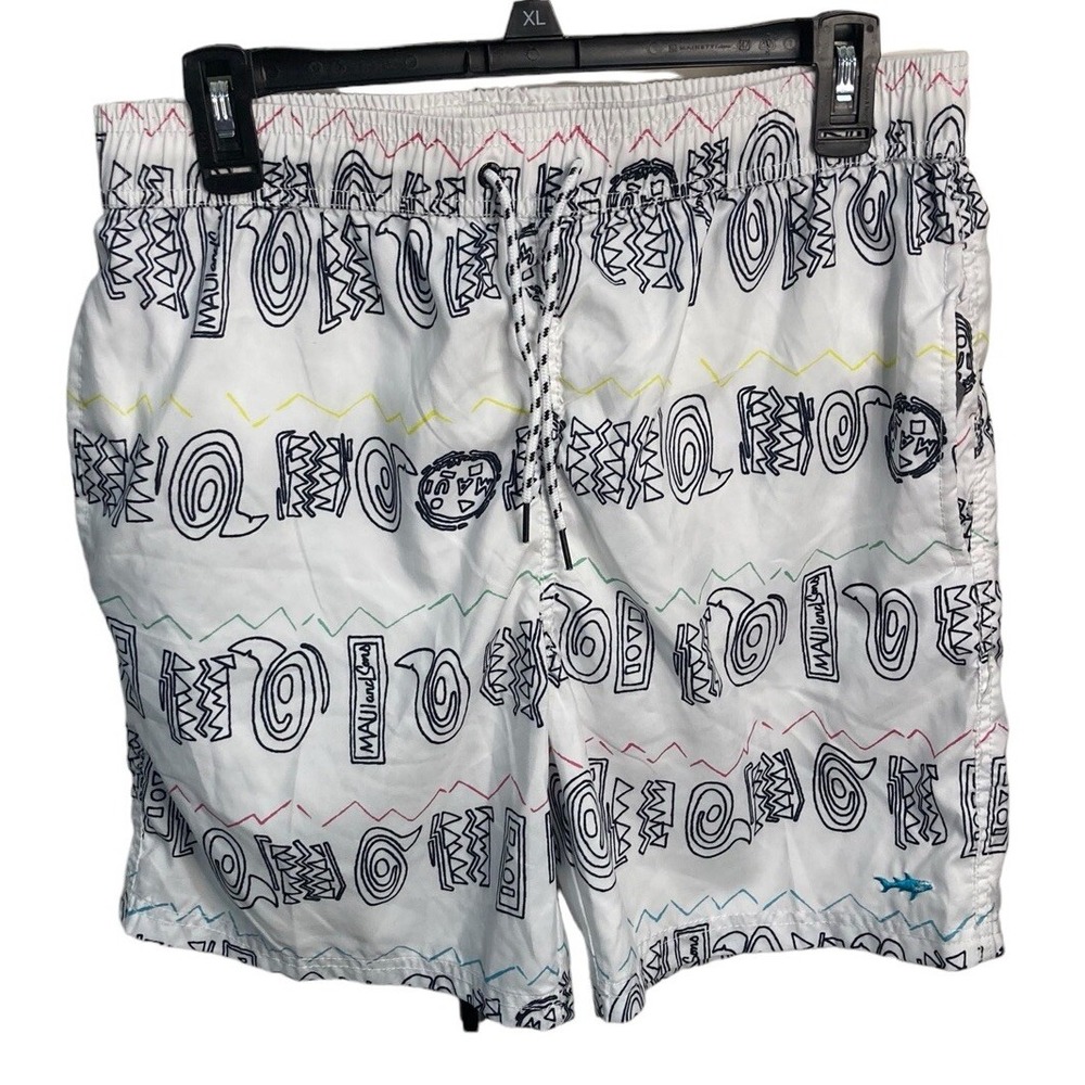 Maui And Sons‎ Geometric Board Shorts Size Large White